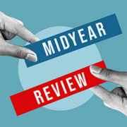 Hands exchanging "Midyear Review" cards, representing proactive tax planning in Harford County to identify tax-saving opportunities before year-end.
